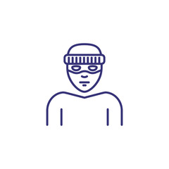 Robber line icon. Masked burglar in scull cap. Justice concept. Can be used for topics like law enforcement, crime, robbery