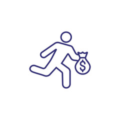 Thief line icon. Running in man carrying bag of money. Justice concept. Can be used for topics like law enforcement, crime, robbery, theft, burglary