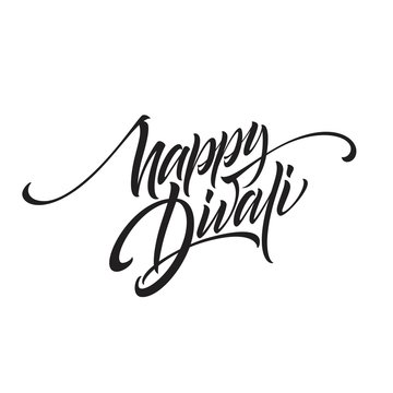 Happy divali festival of lights black calligraphy hand lettering text isolated on white background. Vector illustration
