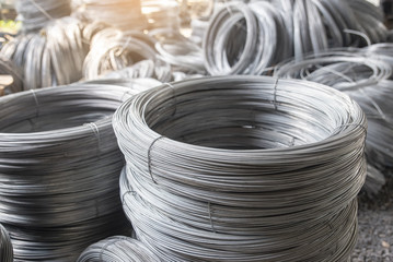 Stainless Steel wire Rolls in construction site.Closeup of Metal Steel reinforced rod for concrete...