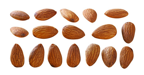 Almonds isolated on white background with clipping path