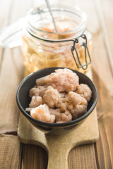 Pickled cauliflower in bowl.