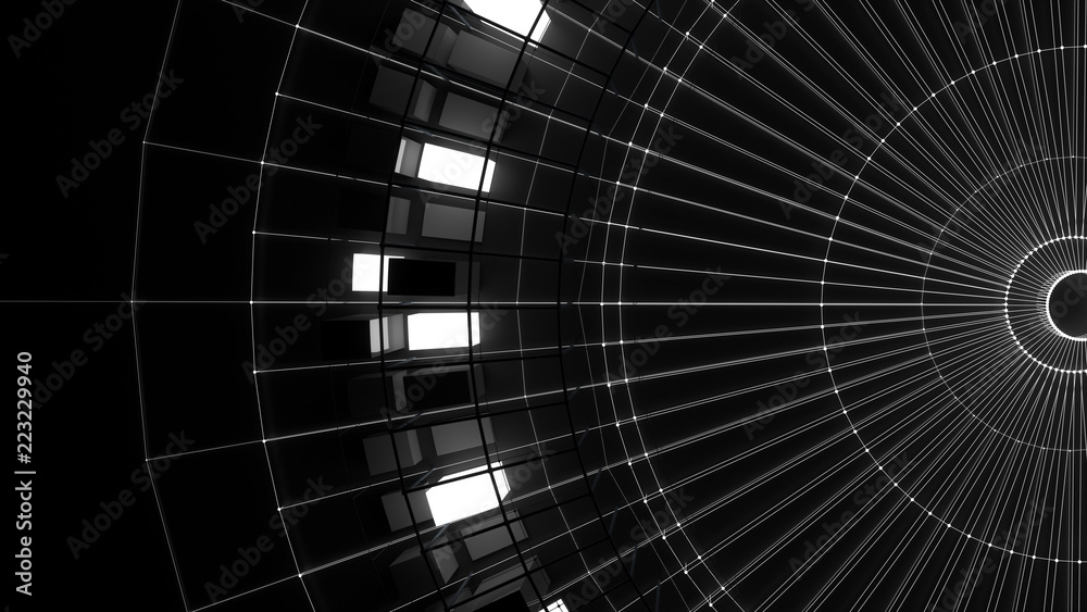 Poster 3d asbtract technology background. circular structure with bright elements and lines. centered compo