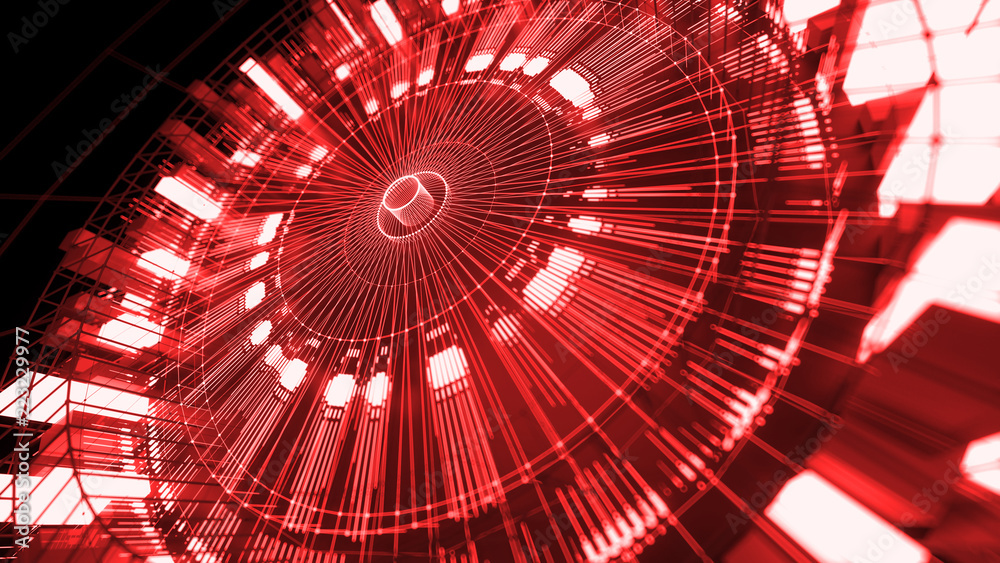 Poster 3d asbtract technology background. circular structure with bright elements and lines. centered compo