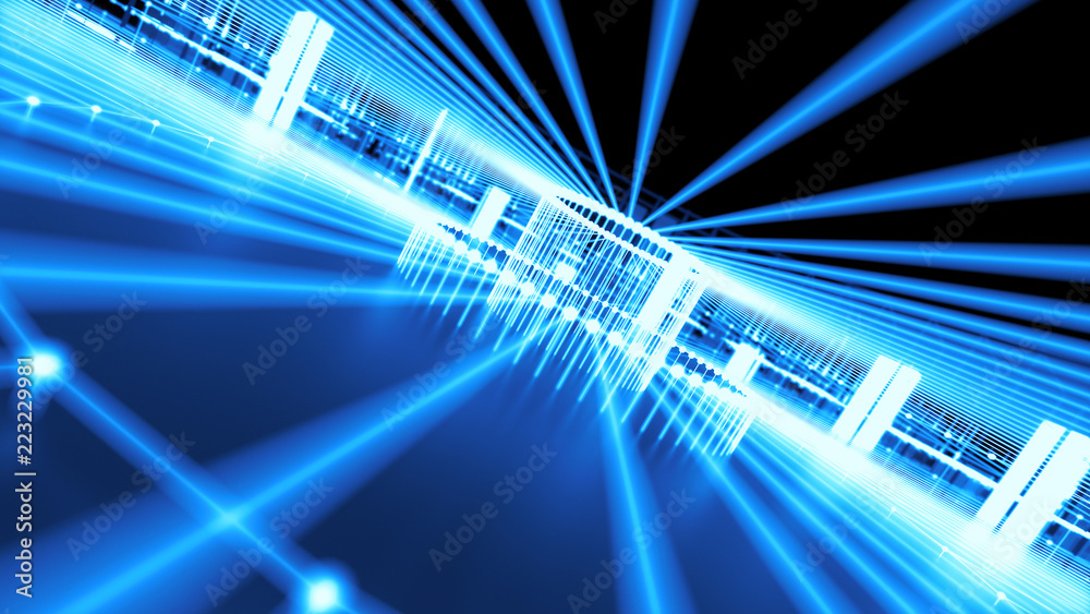 Poster 3d asbtract technology background. circular structure with bright elements and lines. centered compo
