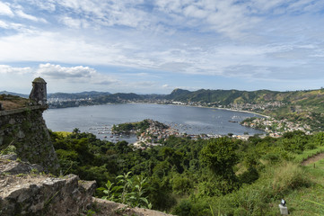 From the top of Forte Sao Luis, in aerial view, we saw the Casemate and the beachfront of Sao...