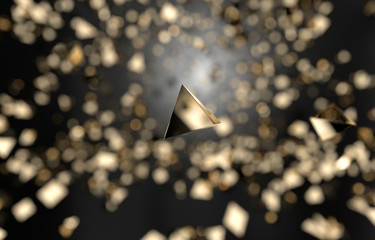 Abstract Gold triangle shape falling background, 3d rendering 