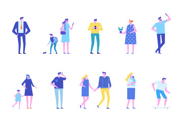Vector set of people characters isolated on white. Flat cartoon design.