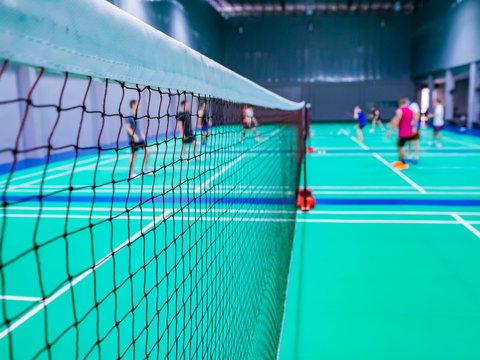 Badminton net in the badminton court.
