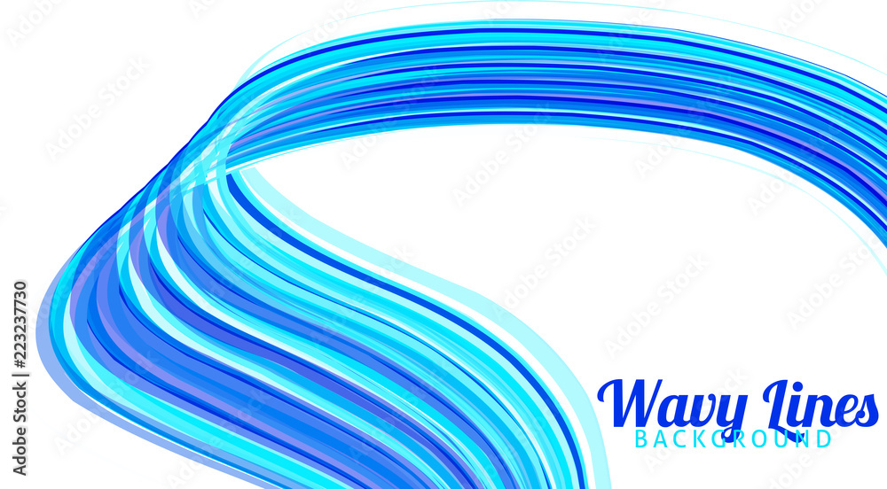 Poster abstract wavy blue and aqua color line on a white. vector graphic pattern