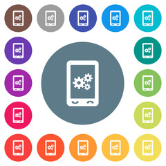 Fototapeta premium Mobile preferences flat white icons on round color backgrounds