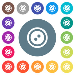 Dress button with 2 holes flat white icons on round color backgrounds