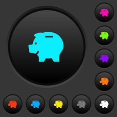 Left facing piggy bank dark push buttons with color icons