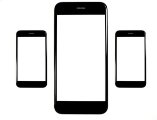 three copy space smartphone template on white background