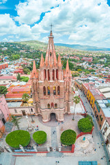 Naklejka premium Beautiful aerial view of the Parish of San Miguel de Allende in Guanajuato, Mexico
