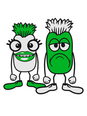 paar pärchen liebe verliebt frau freundin freund 2 freunde team verrückt kleines monster schlapp gelangweilt lageweile gesicht lustig comic cartoon clipart traurig müde unglücklich cool