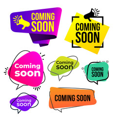 Set of coming soon icon. Vector illustration. Isolated on white background.