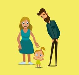 Happy family with baby girl. Vector illustration