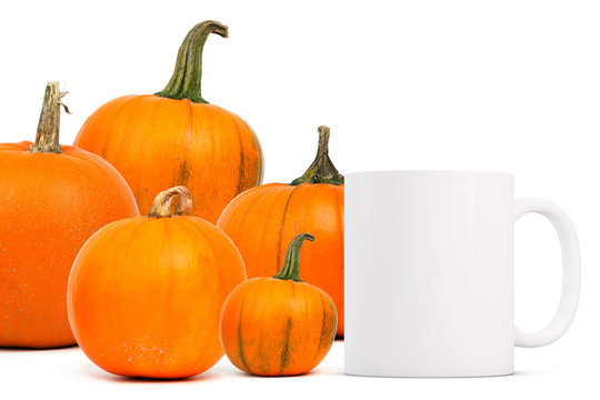 White blank coffee mug Autumnal theme mock up. Perfect for businesses selling mugs, just overlay your quote or design on to the image.