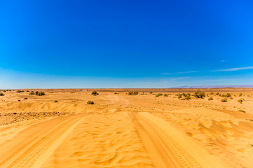 Sandy street in the Sarah desert of Mhamid next to Morocco