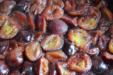 Plums baked in the oven, top view