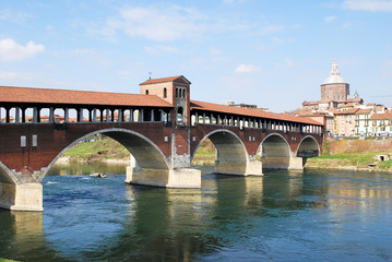 Covered Bridge over river Ticino at Pavia