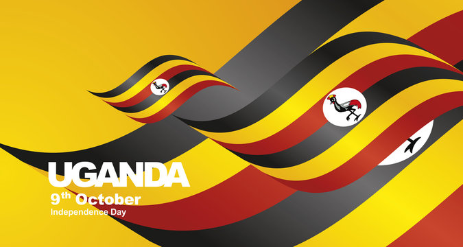 Uganda Independence Day flag ribbon landscape background