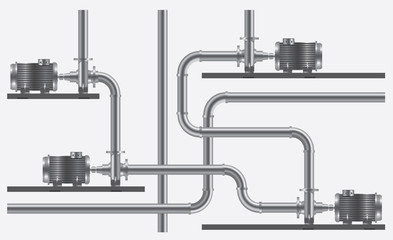 disposal of pumps and pipes on white background