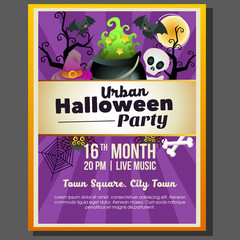 urban halloween theme party poster template with magic pot