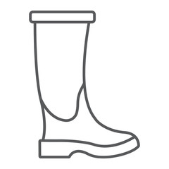 Rubber boot thin line icon, footwear and protection, galoshes sign, vector graphics, a linear pattern