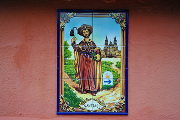 Fototapeta na wymiar Camino de Santiago de Compostela, symbols indicative for pilgrims on Way
