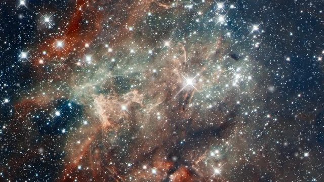 Travel to tarantula nebula also know 30 doradus star nursery in outer space with flying star field. Contains public domain image by NASA
