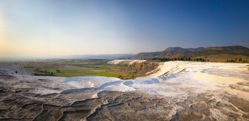Sunset panorama of Pamukkale, Denizli, Turkey.