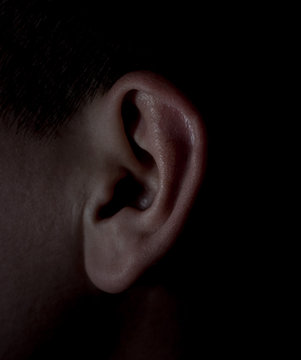 Human ear on a black background macro