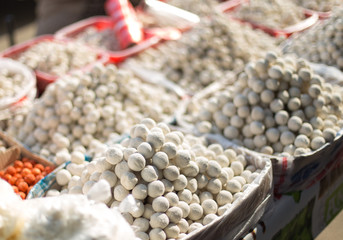 Kazakh national kurt, round, salted curd on the market
