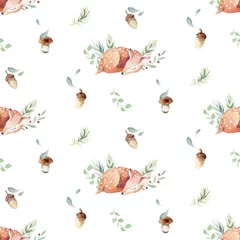 Wallpaper murals Little deer Cute watercolor baby deer animal seamless pattern, nursery isolated illustration for children clothing, patterns. Watercolor Hand drawn boho image Perfect for phone cases design, nursery posters