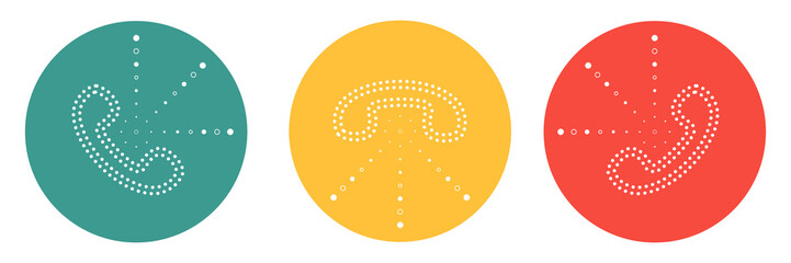 set of trendy colorful flat vector icons of retro dashed telephone handset with outgoing dotted lines.Answer,drop,hold. 