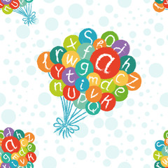 Vector seamless pattern - funny english alphabet. Hand drawn chalk like letters in colorful air balloons.
