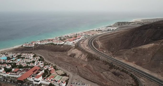 Aerial view of a seaside resort in Fuerteventura, Canary Islands, Spain