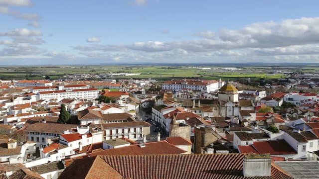 View of the roofs and houses from the top of the historic Portuguese town of Evora.