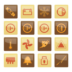 Car Dashboard icons over brown background -  vector icons set
