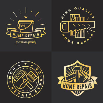 Home repair outline gold logo vector set. Part two.