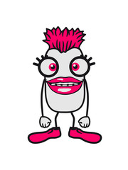 frau weiblich mädchen girl crazy verrückt lippen nerd geek kleines monster gesicht lustig comic cartoon clipart kopf design