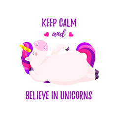 Cute vector illustration with unicorn. Template for printing, design of T-shirt, banner.