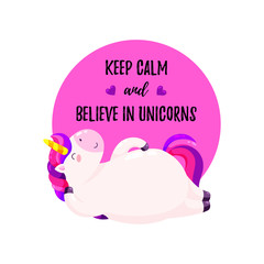 Cute vector illustration with unicorn. Template for printing, design of T-shirt, banner.