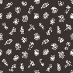 Hand drawn seamless pattern with beer stuff.