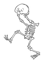 Cartoon character. Funny headless skeleton with skull in his hands. Colorind page. - 223255149