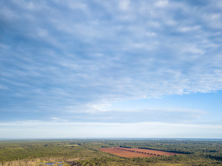 Fototapeta premium Drone Photo of Colorful Moorland in Early Summer Sunrise