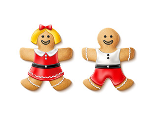 Vector 3d gingerbread realistic man woman xmas
