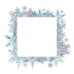 Snowflakes Square Template Isolated on White Background and with Text Space.